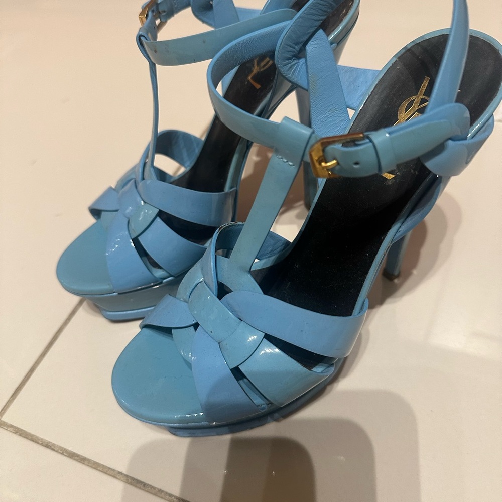AUTHENTIC Yves Saint Laurent Blue Strappy Heels with Platform